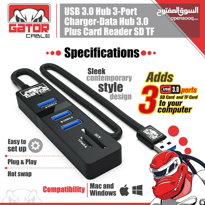 USB 3.0 Hub 3 Port Charger Data Sync SD TF Card Reader for PC Mac Laptop Desktop
