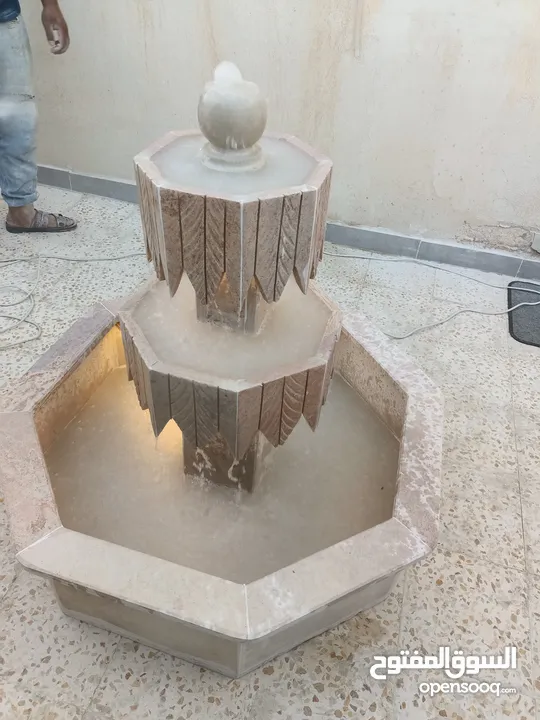 نوافير حجرية ابيض قطر 1متر البحرة  مع حوضين بالوسط مع الوصلات شامل التركيب والتشغيل