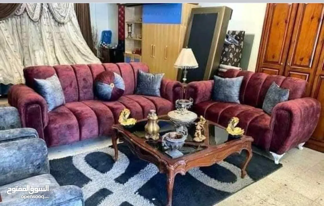 طقم كنب 7مقاعد خشب لاتيه سويد 135