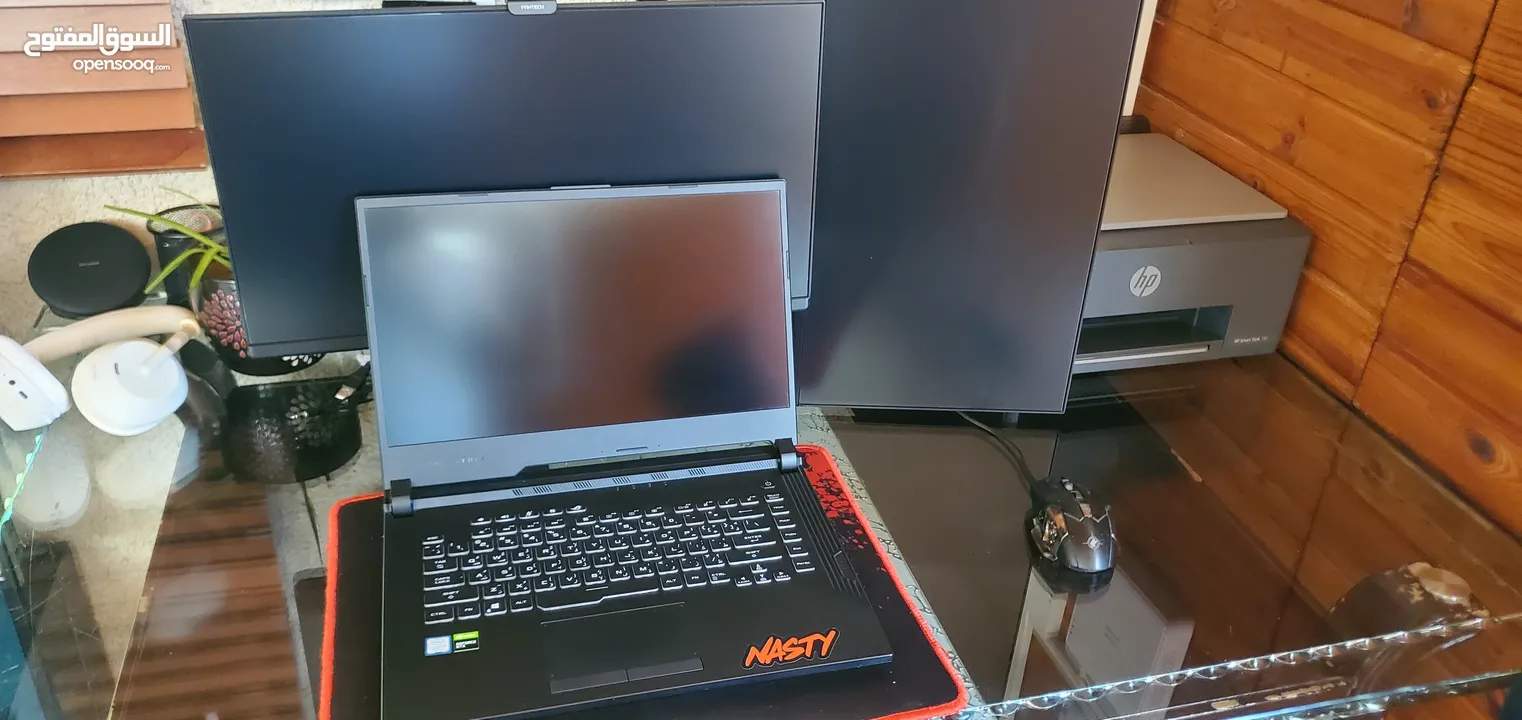 laptop asus rog strix g531gt مع شاشتين اسوس 100 هيرتز وكاميرا فانيتك