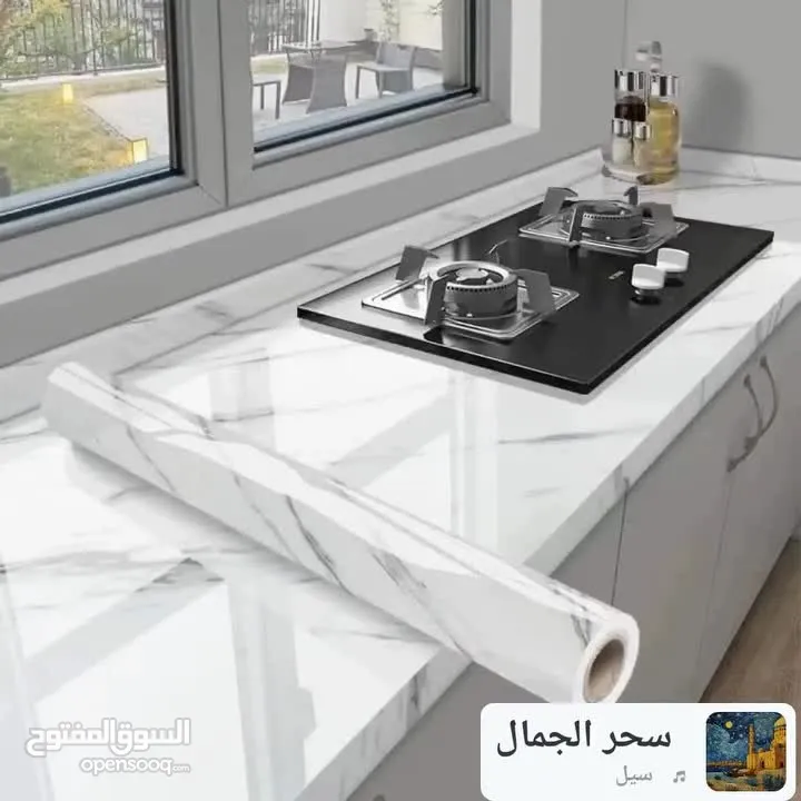 رول بديل الرخام PVC   لاصق قوي جدا مقاوم للحرارة ضد العفن والتآكل شكل مطبخك اجمل مع رول رخام
