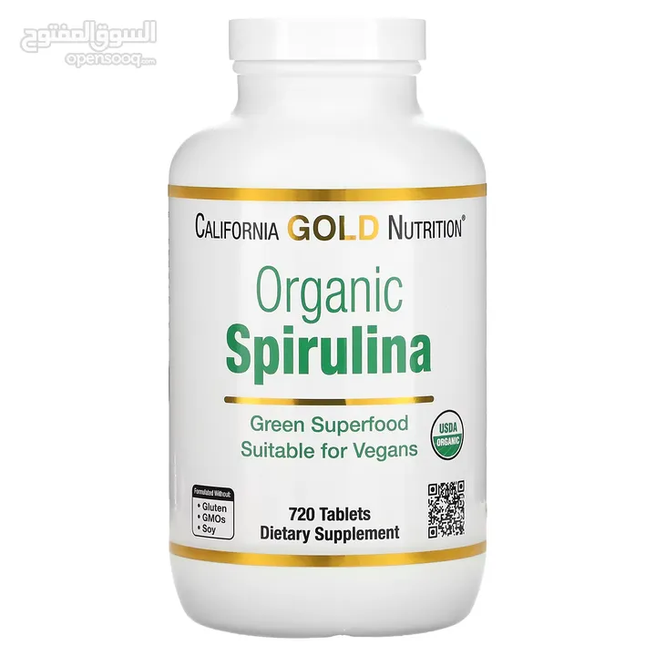 سبيرولينا العضوية 100% والنقية 720 كبسولة ، الغذاء الخارق Organic Spirulina Super Food