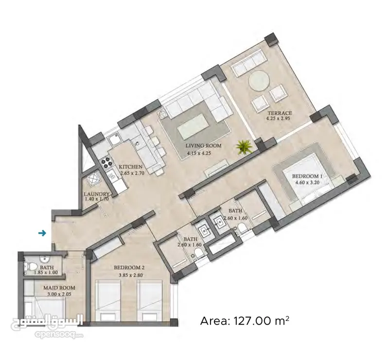 شقة بغرفتين مع غرفة خادمة بمساحات واسعة في خليج مسقط/ 2+1 BEDROOM APARTMENT IN MUSCAT BAY