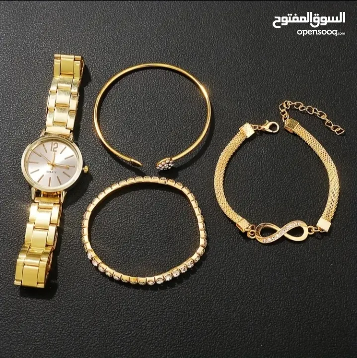 طقم اكوارتز نسائي ساعه وخاتم وسلسال واساور