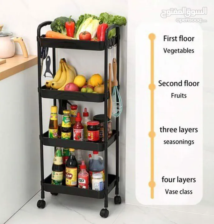 عربة أدوات المطبخ المتدحرجة   منظم تخزين متعدد الوظائف مع مقبض وعجلتين قابلتين للقفل للمطبخ والحمام