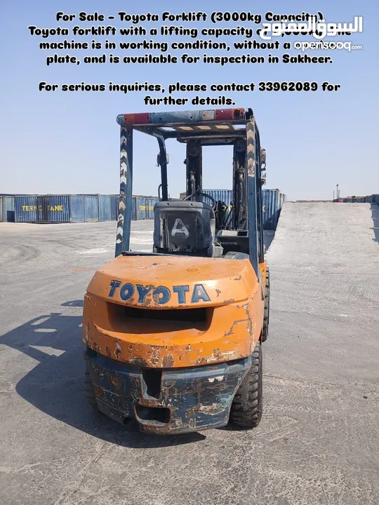 TOYOTA FORKLIFT 3 tons capacity (2003) in good condition and Reasonable Price.
