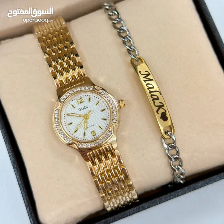 طقم ساعة واسوارة ستاتي  الحفر حسب الطلب