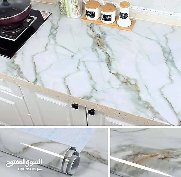 رول استيكر حراري اصلي بديل الرخام متوفر 3 الوان : اسود. فضي. بيج متعدد الاستخدامات
