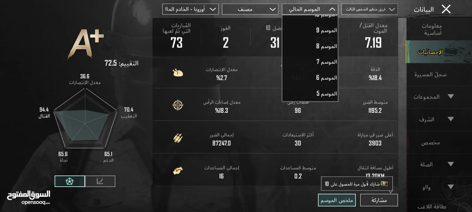 حساب ببجي للبيع اخر سيزون الخامس
