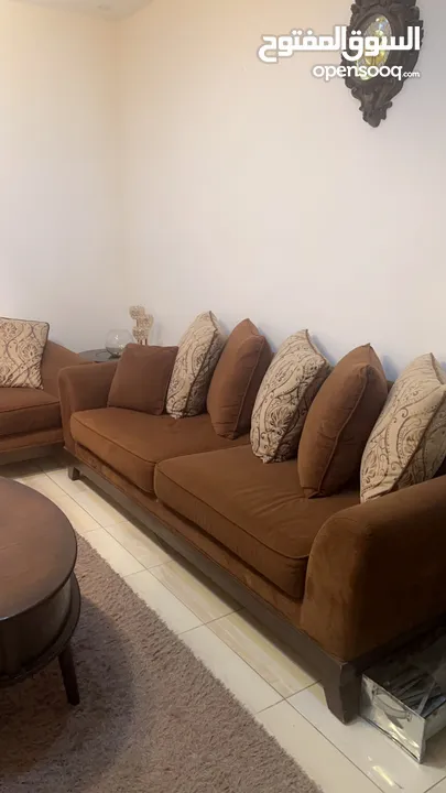 صالون كامل طقم امريكي وطاولات خشب وقطعة سجاد مع ثريا خشب