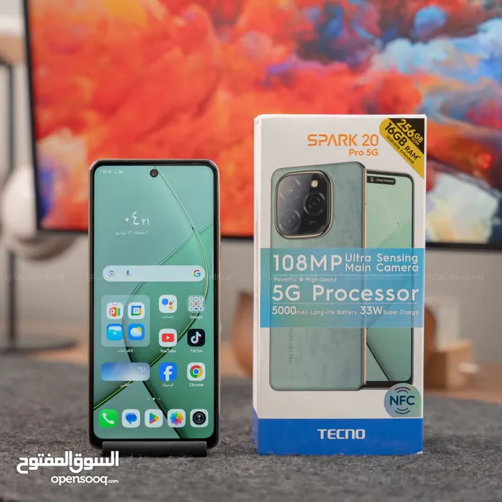 جهاز جديد بالكرتونة Spark 20 pro 5G رام 16 جيجا 256 مكفول سنة متوفر توصيل