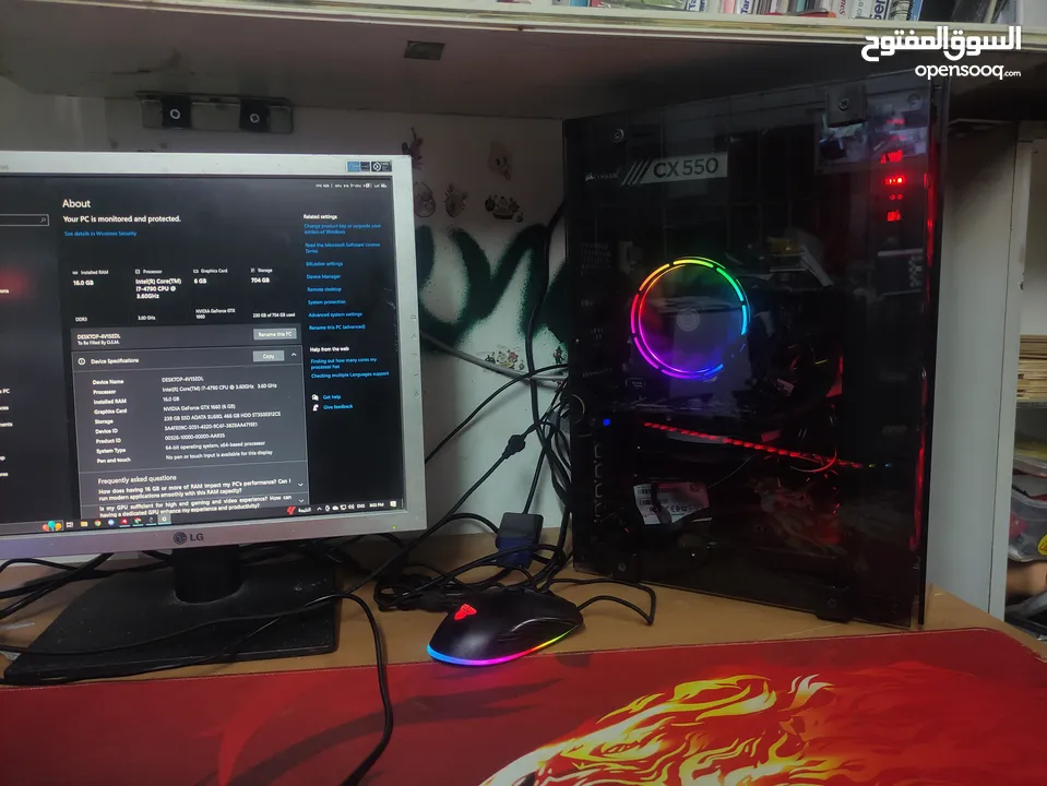 جهاز gaming مستعمل بحالة ممتازة core i7-4th, gtx 1660 6gb, ram ddr4 16gb