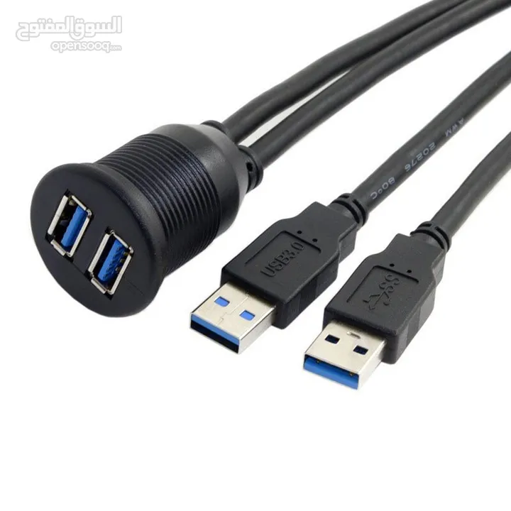 كابل تمديد مزدوج USB 3.0 AUX مثبت على لوحة القيادة للسيارة والشاحنة والقارب والدراجة النارية بطول 1M