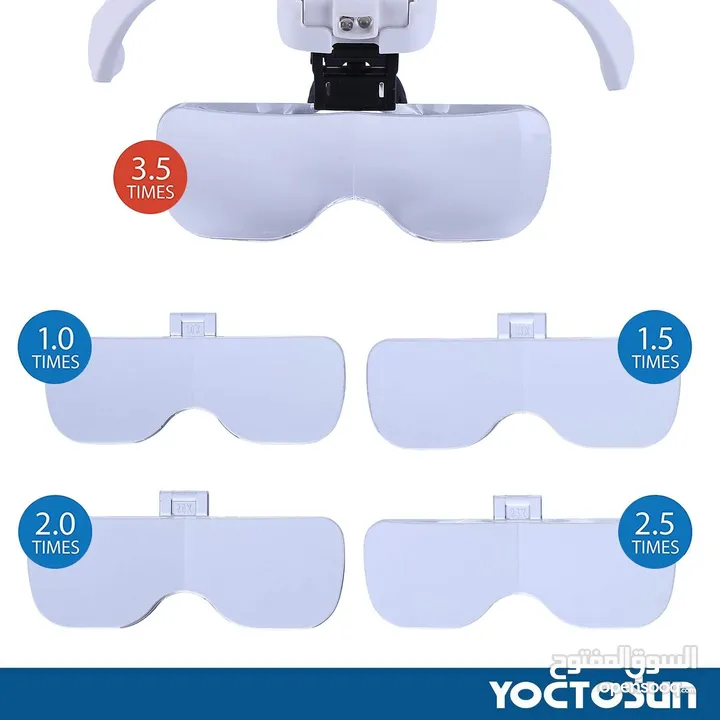 مكبر الرأس YOCTOSUN LED، نظارات مكبرة قابلة لإعادة الشحن بدون استخدام اليدين مع 2 LED، دعامة إضاءة ا