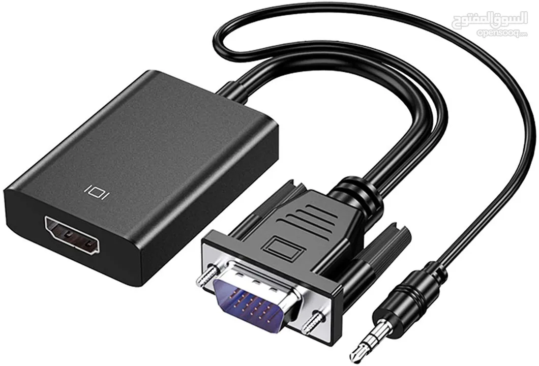 VGA TO HDMI ADAPTER 1080 تمحول VGA إلى HDMI بوضوح 1080 بيكسل عالي الدقة مع كابل تحويل صوتي أسود