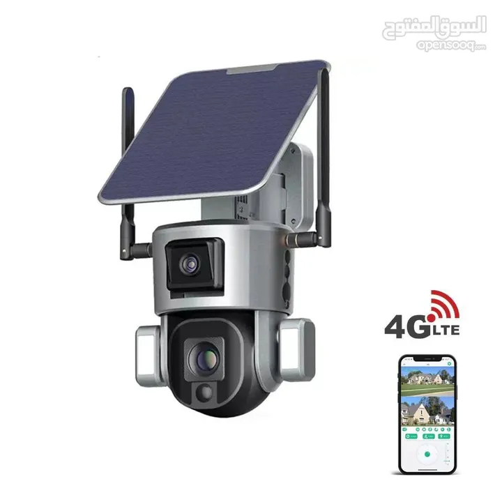 كاميرات  4k كامرتين بكاميرا بالطاقة الشمسية او كهرباء واي فاي  صوت و صورة و تسجيل