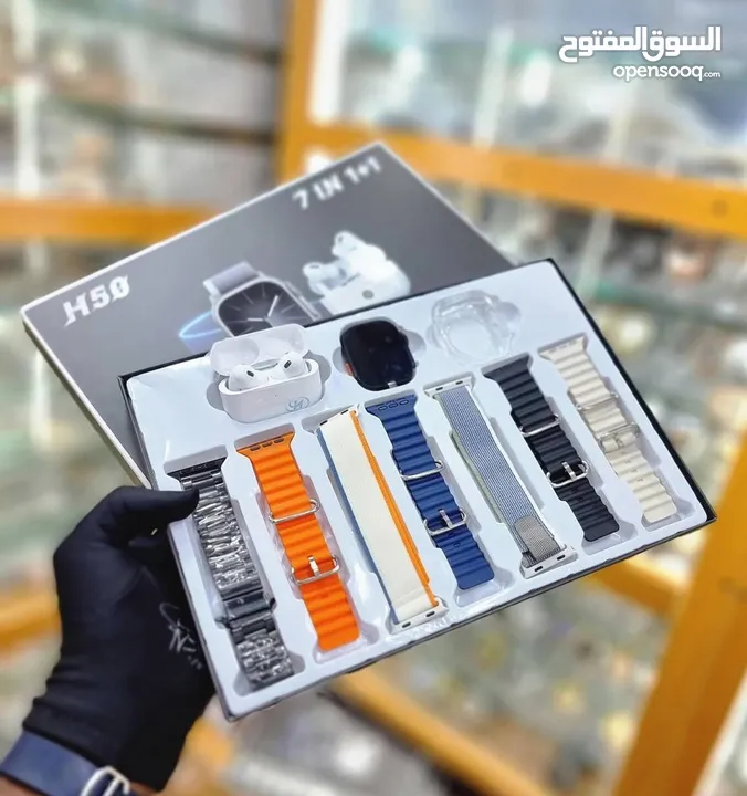 باكج H50 الذكي  ساعة أنيقة + سماعة بلوتوث بصوت نقي + 7 أساور يومية لأناقة مستمرة كل أسبوع!