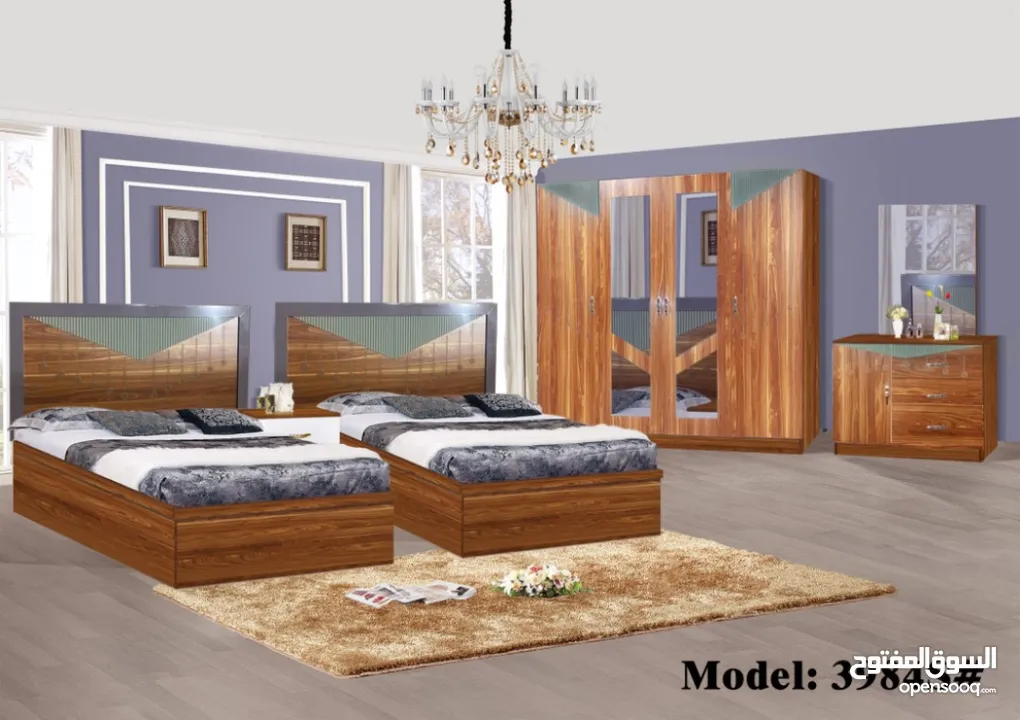 غرف نوم 2 سرير 200 في 120 شامل التركيب والدوشق