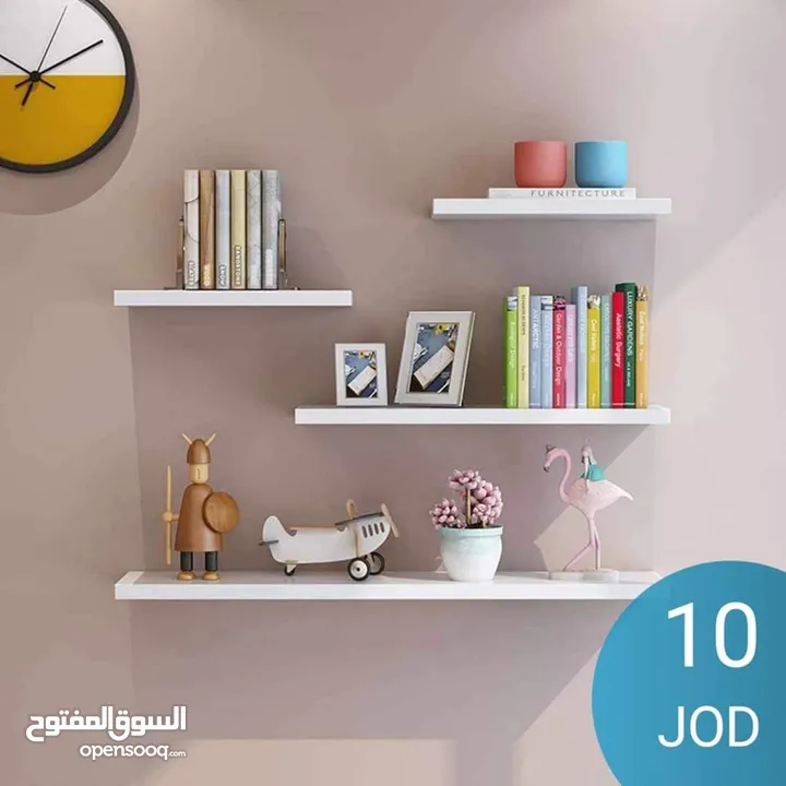 رف خشب شاشه ومطبخ وحمام وديكور حائط وستاند مكياج وجلاتين وغيره