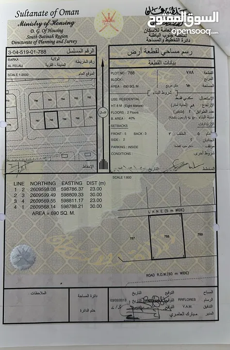 انا المالك- للبيع ارض في بركاء الفليج المعمورة