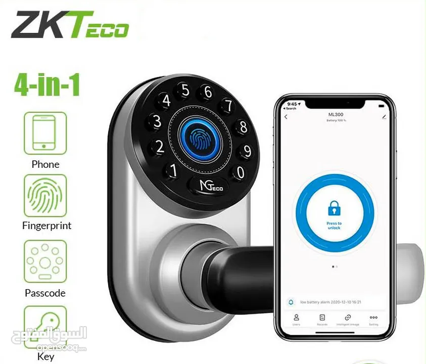 قفل ذكي Smart Lock نوع ZKTeco ML300 بصمة _  رقم سري _ بلوتوث