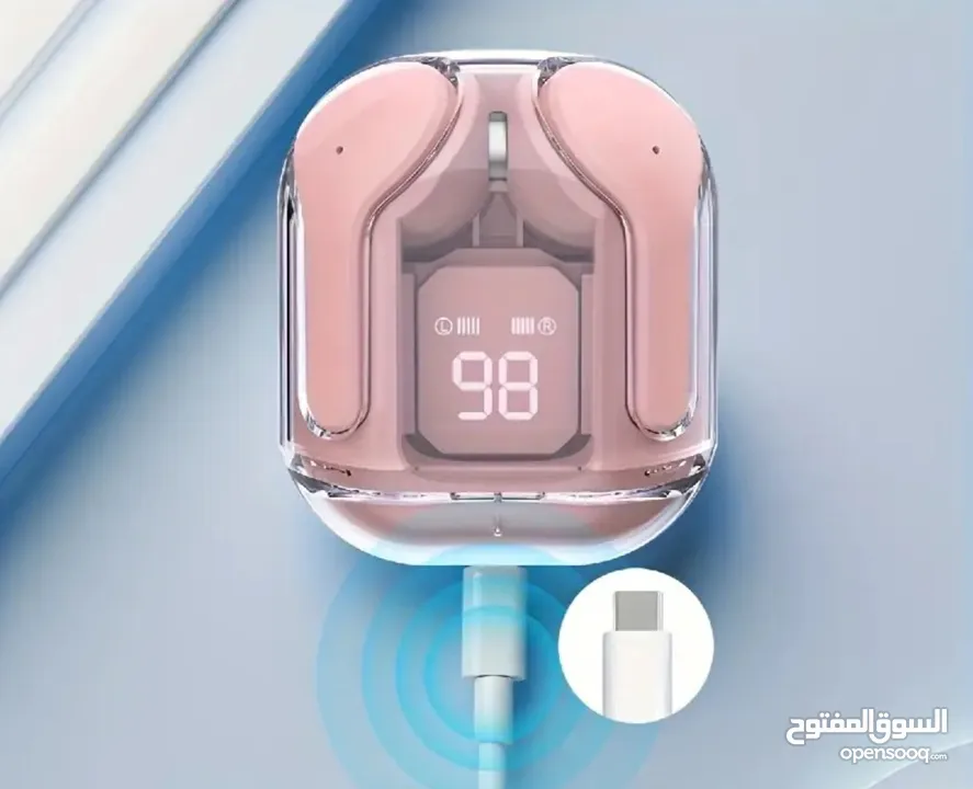 سماعات أذن لاسلكية صغيرة TWS MINI - تصميم شفاف مع شاشة LED، ميكروفون لتقليل الضوضاء، بطارية ليثيوم ق
