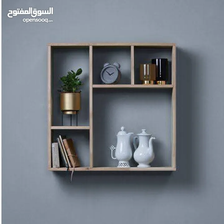 رفوف خشب شاشه ومطبخ وحمام وديكور حائط وستاند مكياج وجلاتين وكتب وصيدليه ومطبخ وغيره