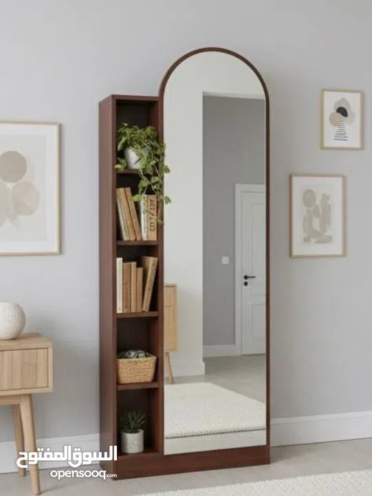 مرآة أرضية فاخرة مع رفوف جانبية – قطعة ديكور تخطّف الأنظار
