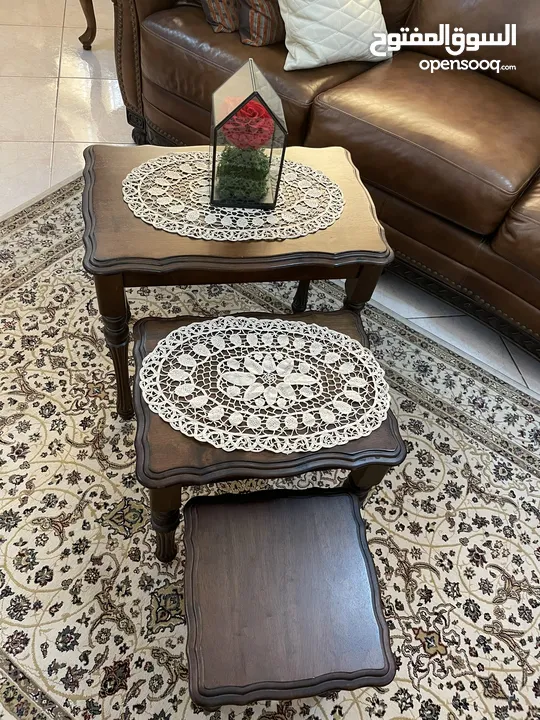 Set of 3 wood side tables طاولات جنب