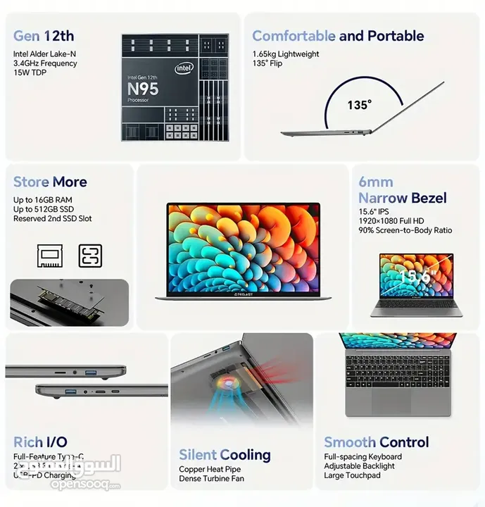 لابتوب teclast f16 pro جيجا رام 16 ومساحة 512 جيجا SSD (جديد)