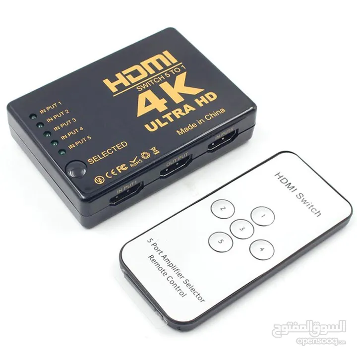 4k HDMI Switcher with ir Remote control-5 port سويتج فور كيه مع ريموت 5 مداخل 