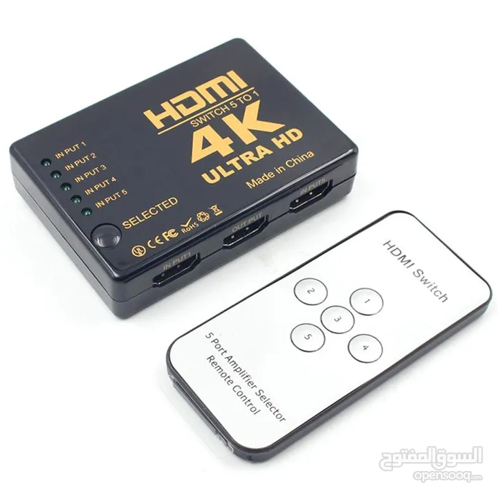 4k HDMI Switcher with ir Remote control-5 port سويتج فور كيه مع ريموت 5 مداخل