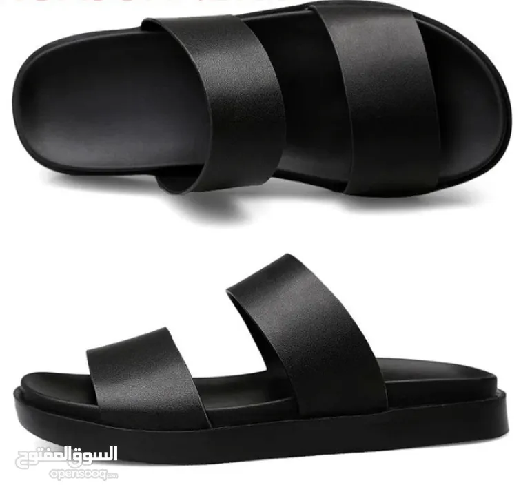 Men black genuine leather slippers now available in oman order now