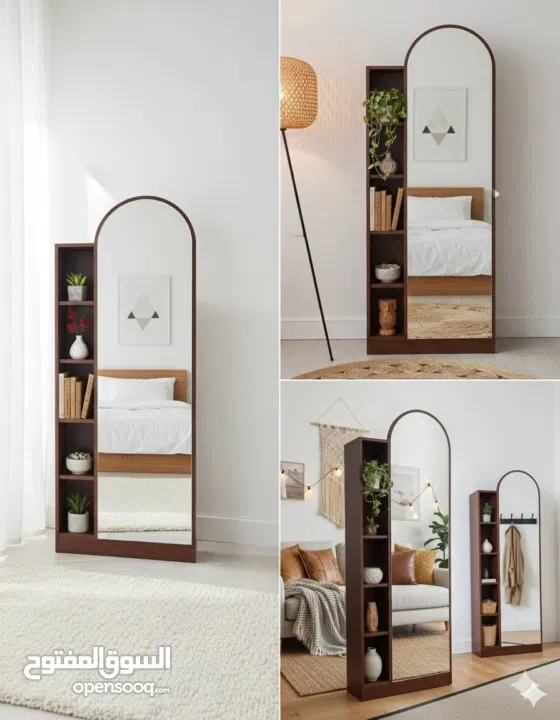 مرآة أرضية فاخرة مع رفوف جانبية – قطعة ديكور تخطّف الأنظار