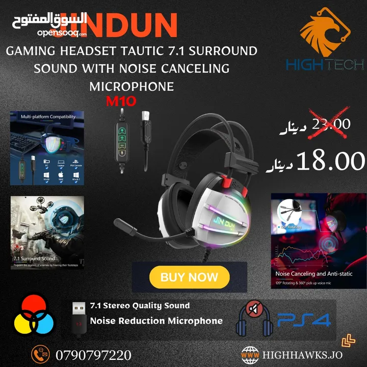 سماعات-JINDUNG Gaming Headset with Noise Cancelling Microphone and LED Light.