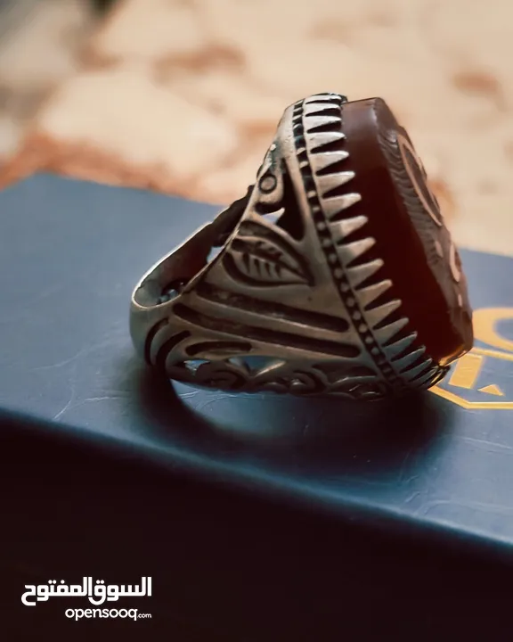 خاتم فضه عقيق كبدي مقاس 23