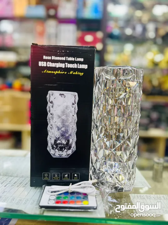 Crystal Rose Diamond Touch Lamp LED RGB 16 Colors USB Charging with Remote Table Lamp اضائة زينة