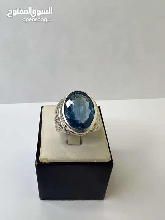 Natural blue topaz stone - خاتم بحجر توباز ازرق