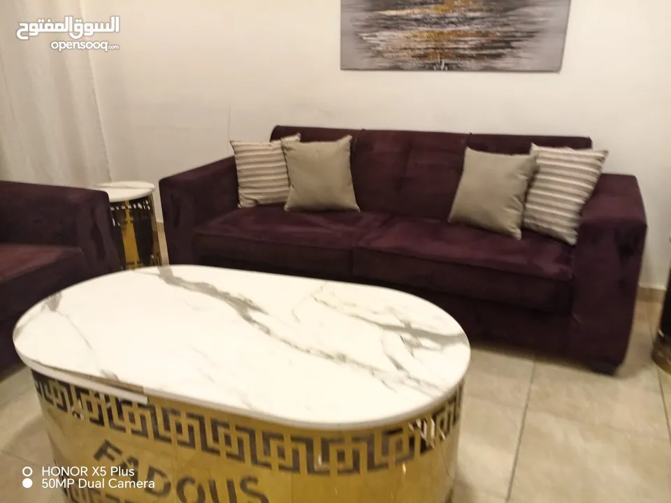 طقم كنب مستورد نخب أول 7 مقاعد (ثلاثي + ثنائي + 2 مفرد) خشب سويد فل + إسفنج دانلوب طبي
