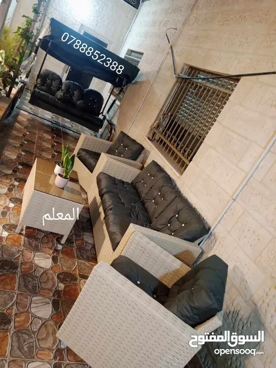 طقم رتان طقم خارجي طقم عضم طقم كنب مرجيحه 3مقاعد مرجيحه عش البلبل كراسي بحر عضم بلاستك طقم كنب