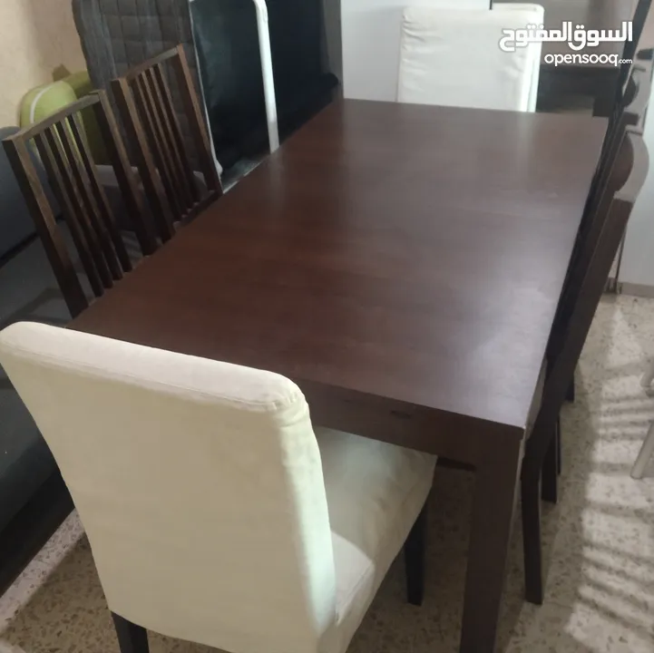 ikea extendable dining table 6 chairs  طاوله سفره ايكيا قابله للتمدد  6 كراسي