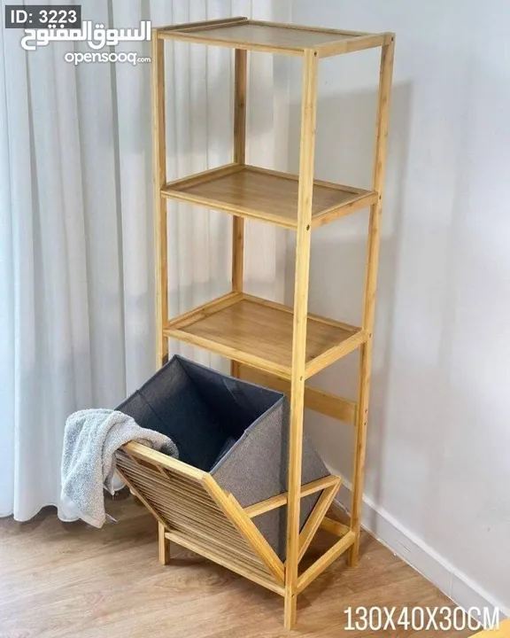 سلة غسيل بامبو مع أرفف تخزين – تصميم عملي وراقي مصنوعة من خشب الخيزران الطبيعي مع كيس داخلي من قماش