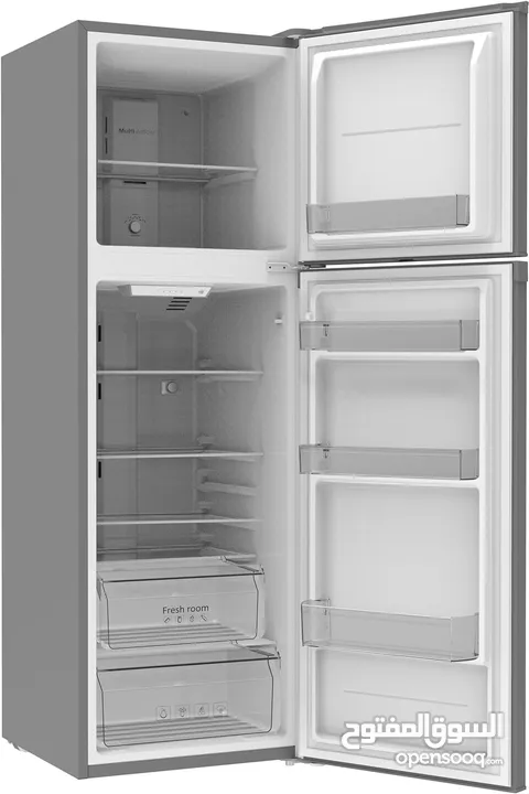 AKAI 335Liters Double Door Top Mount Free Standing Total No Frost Refrigerator Titanium Finish R600a