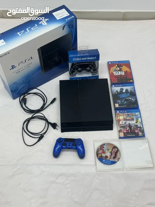 بلايستيشن 4 "1تيرا" بكرتونته مع اربع العاب PS4 “1T”and four games