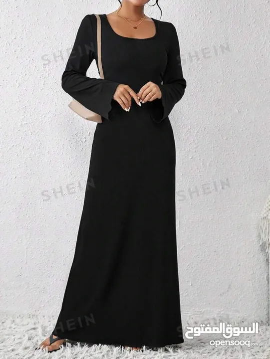 New Lace-Up Black Maxi Dress / L