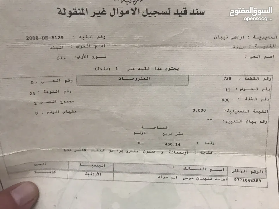 ارض في منطقه ذيبان برزه حوض البلد