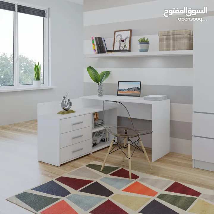 مكتب زاوية مع ادراج متوفر بعدة الوان بسعر مميز شامل التوصيل والتركيب عمان والزرقاء