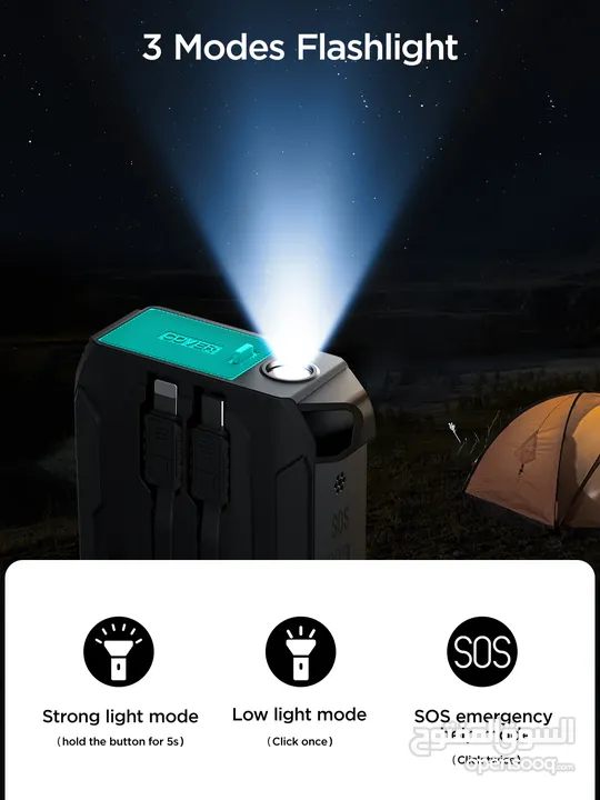 باور بانك جويروم JOYROOM JR-L017 – شحن فائق السرعة مع كابلات مدمجة وضوء طوارئ SOS