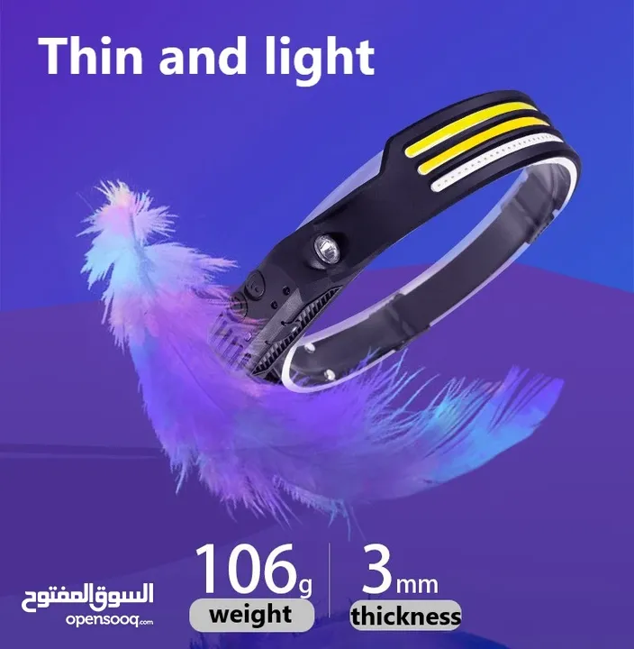 كشاف رأس ليد ثلاثي شحن مع حساس حركه شريط اضائه يوضع على الراس ضوء اضائه رحلات طوارئ