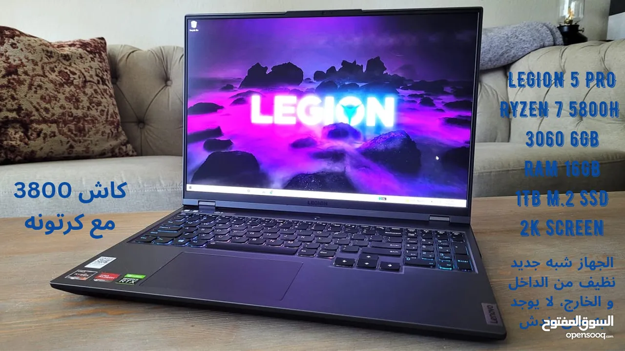 Gaming Laptop, LEGION 5 PRO Ryzen 7 5800H 3060 6GBvram 16GB ram 1Tb M.2 SSD Monitor 2k